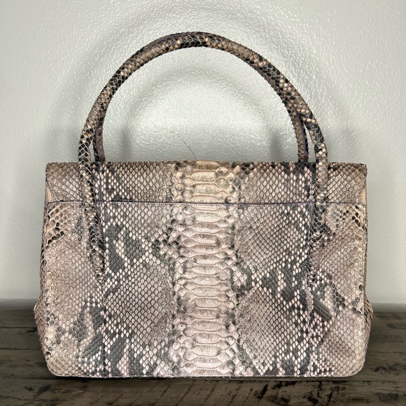 Nancy Gonzalez Tan Satchel with Exotic Python Snakeskin, great condition! - Picture 1 of 5